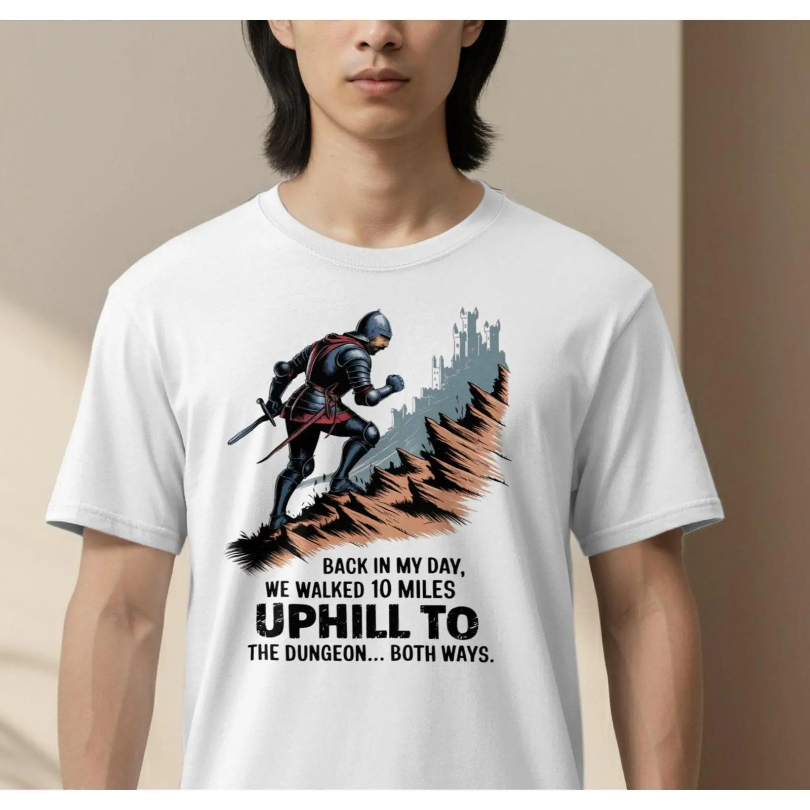 Retro Gaming Ideas - Grappige ridder T-shirt Uphill Dungeon Walk